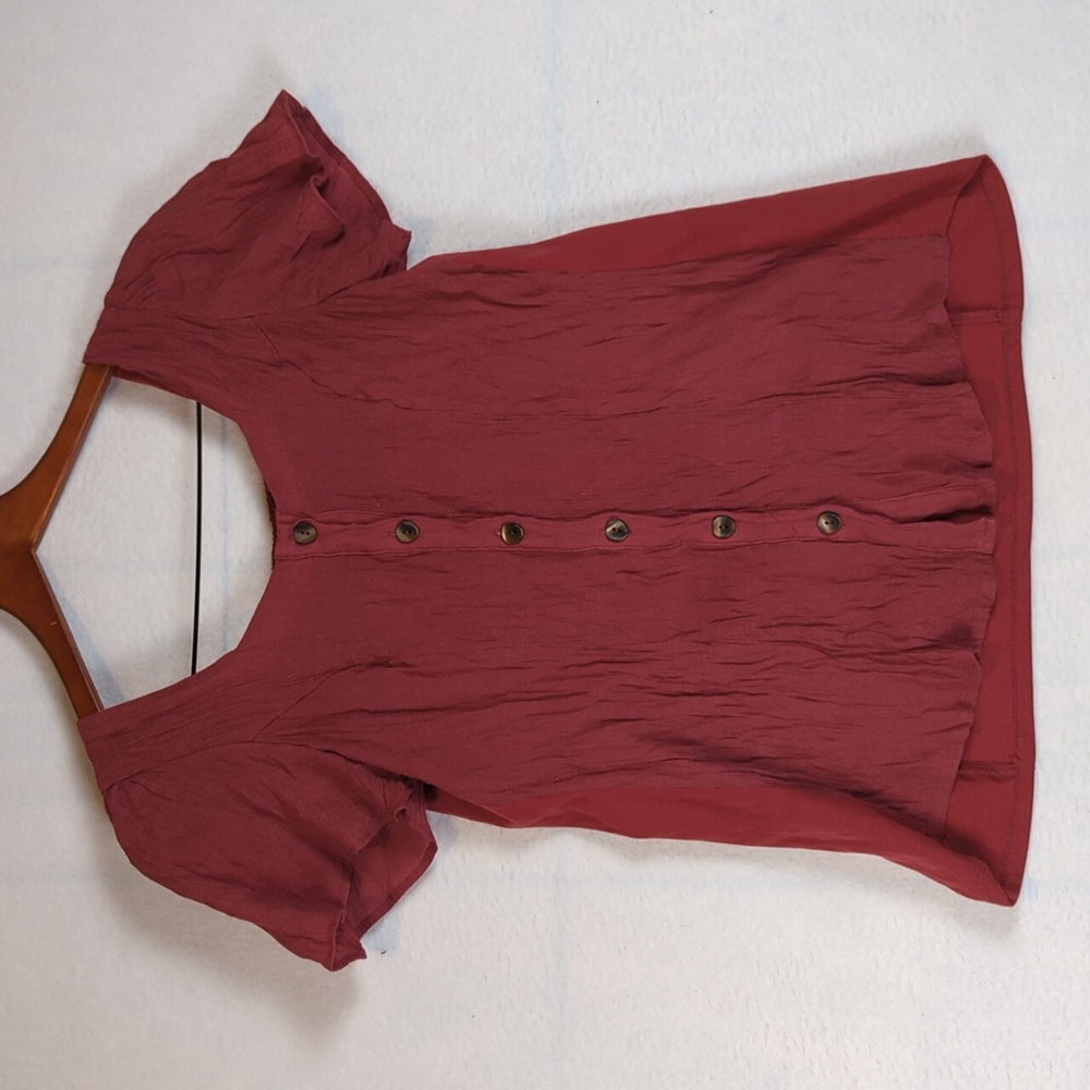 Parallel Skies Red Ribbed‎ Casual Top Button Down Shirt S